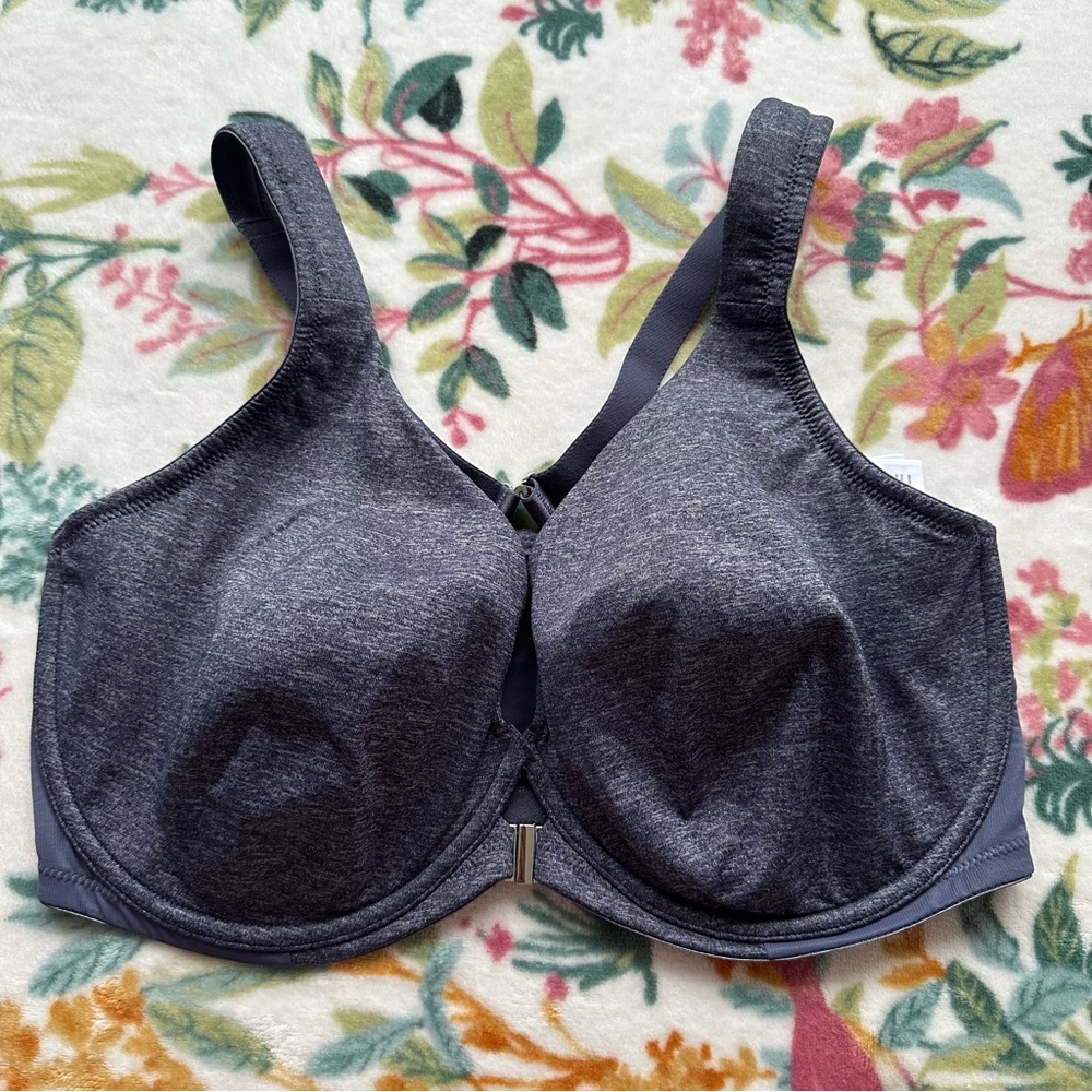 DELIMIRA 38E Heather Blue Front Closure Plunge Bra Underwire Razorback